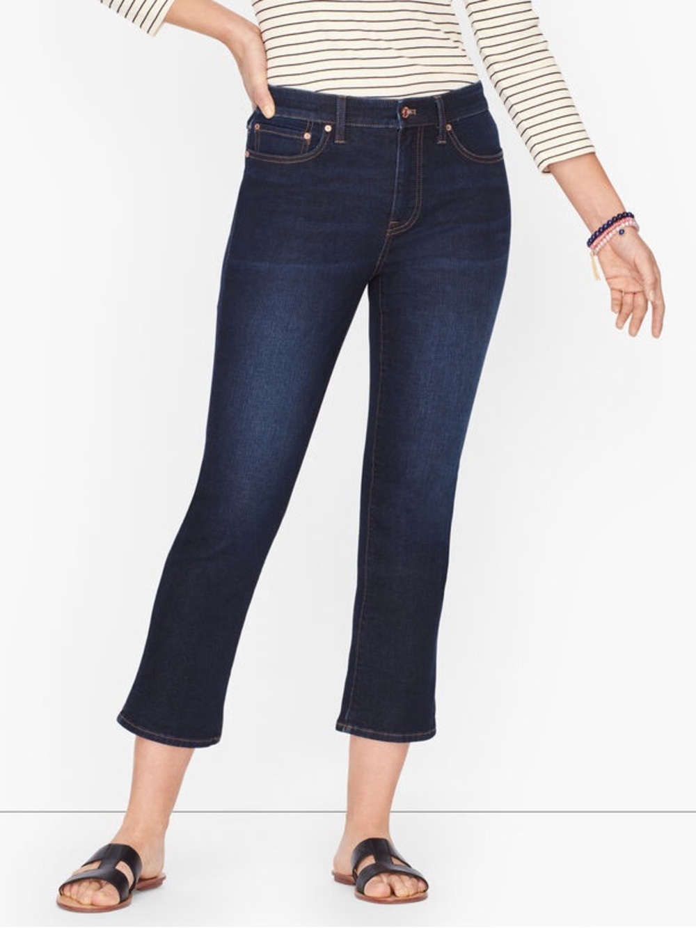 Talbots NWT Crop Flare Jean Size 14 Dark Wash Stretch Denim